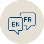 Icon of two text bubbles inscribed "en" and "fr".