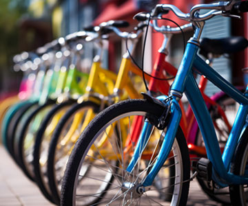 Close-up of a line of parked bicycles