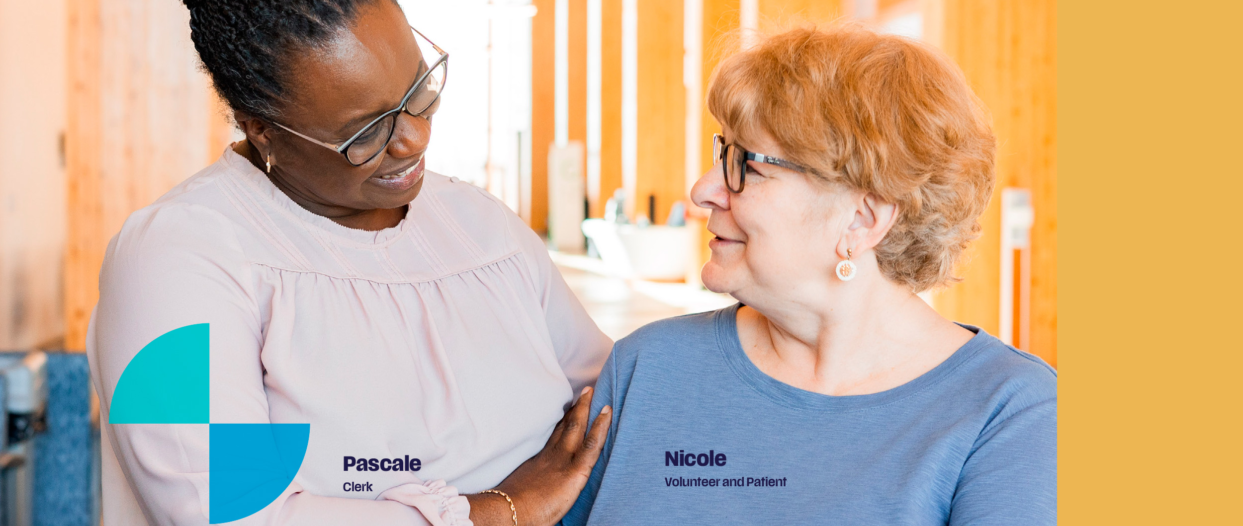 Medium shot of 2 women smilling at each other